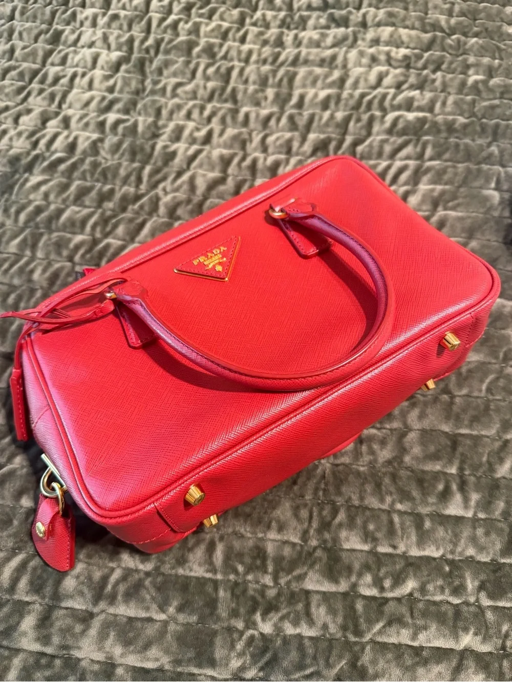 Prada Red Saffiano Leather Satchel with Gold Hardware - Picture 2 of 12